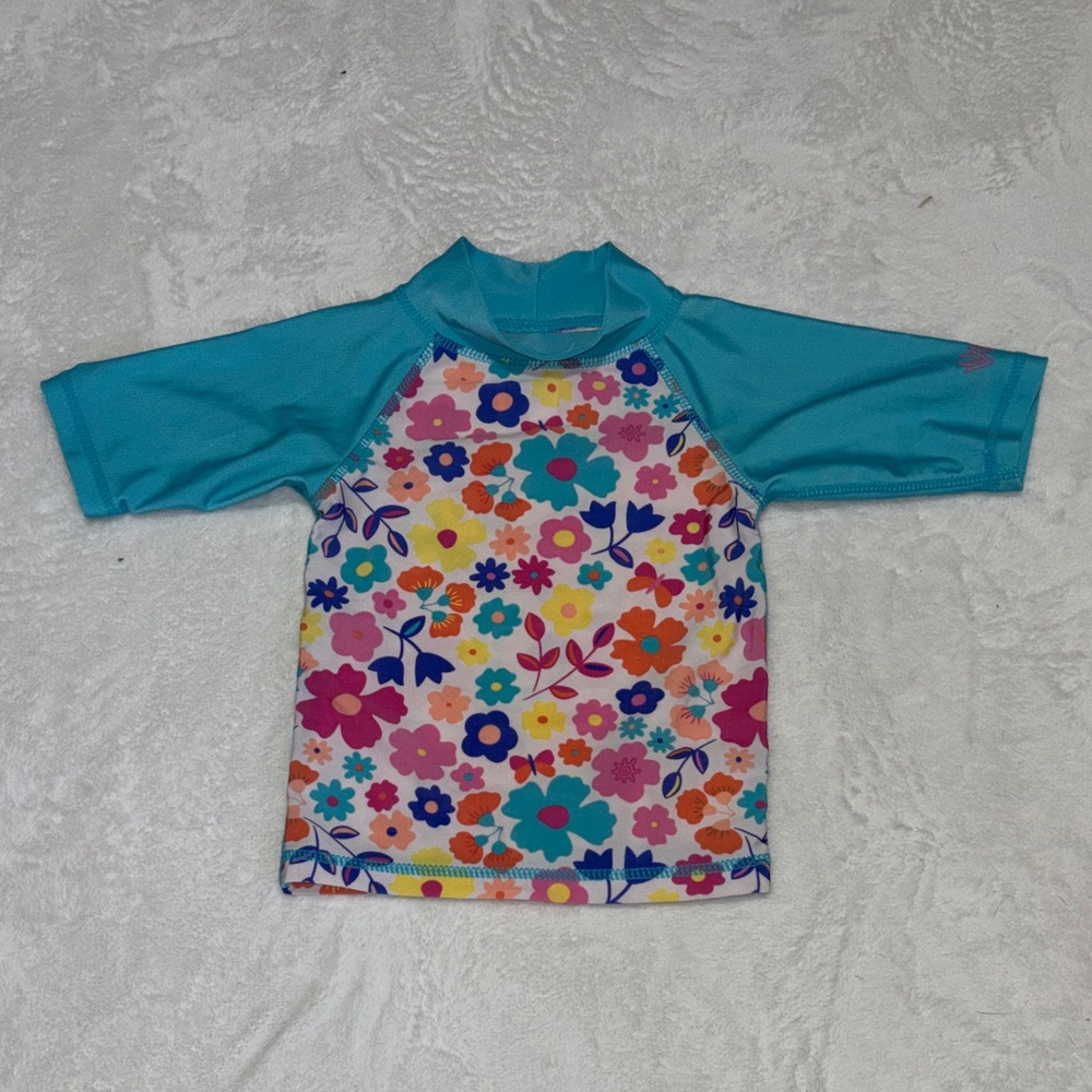 UV SKINZ 2T Floral Kids Swim Shirt - Blue and Multicolor